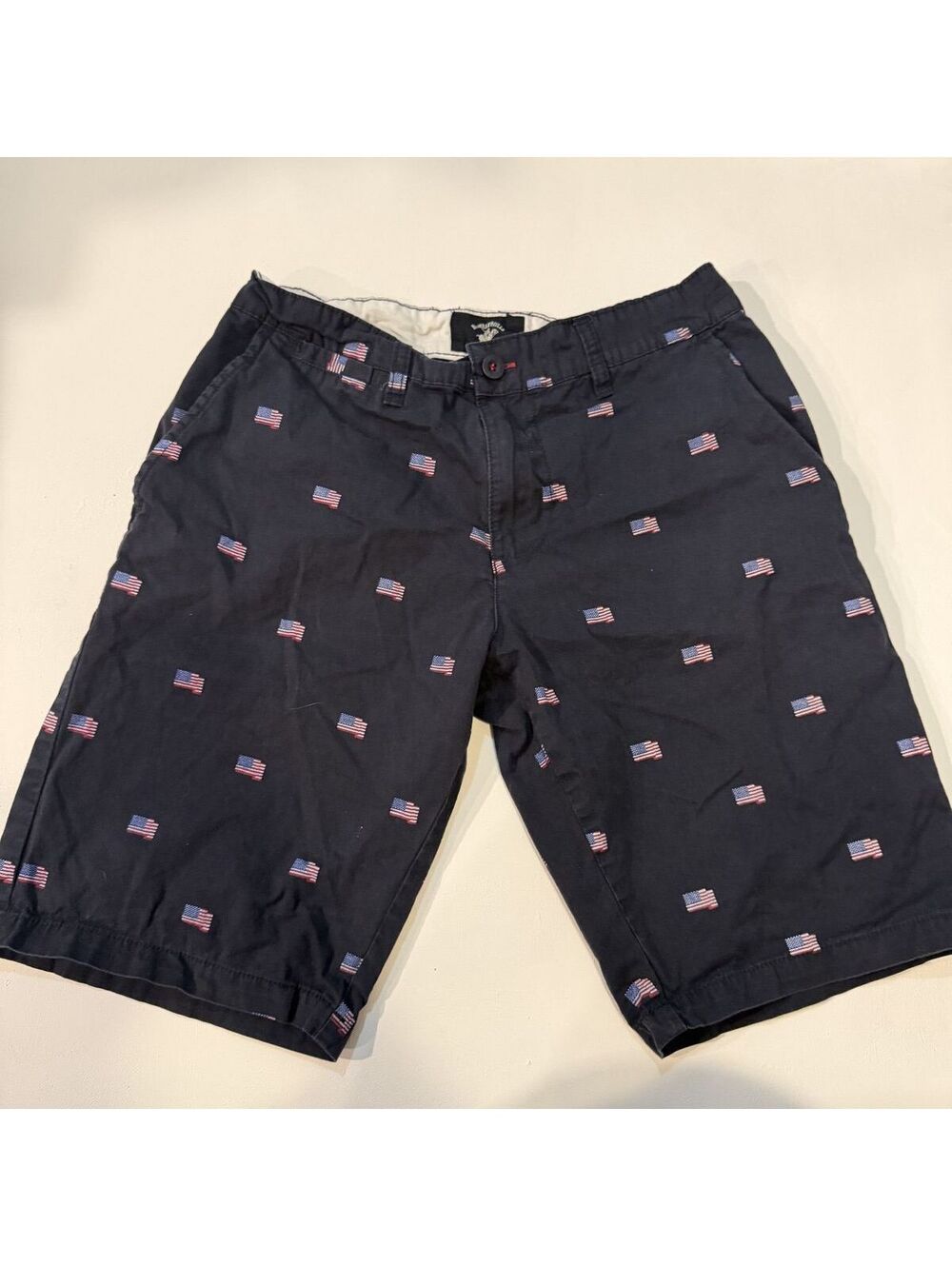 Beverly Hills Polo Club Mens 30 Navy American Flag Embroidered Chino Shorts
